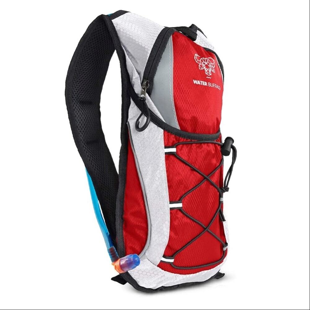 Water Buffalo 2L Hydration Pack Red & White Backpack Day Bladder Bag Unisex Hike